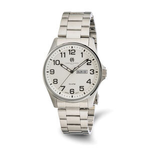 Charles Hubert Men's Stainless Steel Watch - White Dial Day/Date - 10ATM